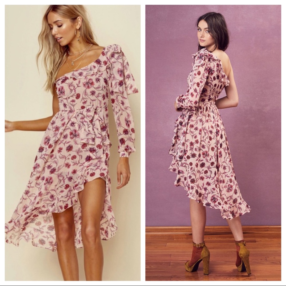 For Love & Lemons Agnes One Shoulder Floral Dress
